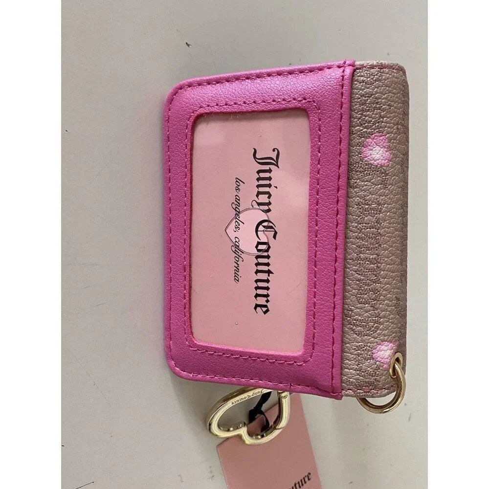 Juicy Couture Cafe Pink V-I Heart Juicy Card Case Key‎ Fob Wallet NEW